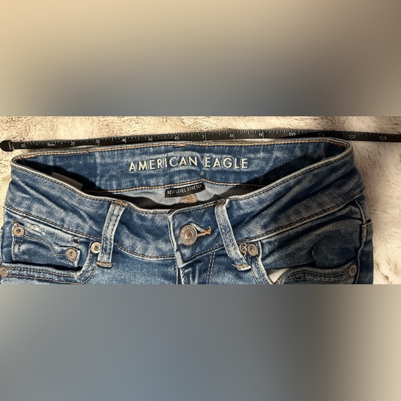 American Eagle Outfitters AEO Distressed Blue Hi-Rise Jeggings Stretch Jeans - Picture 2 of 16